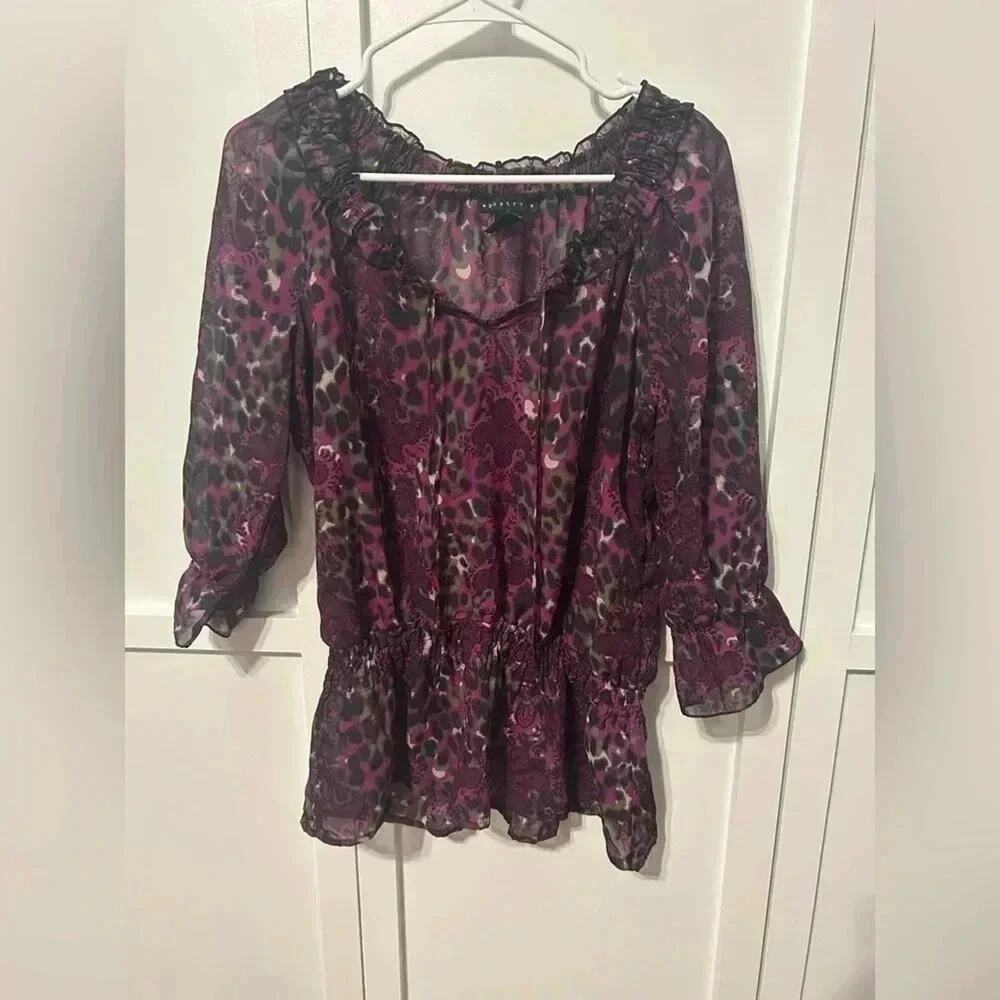 Apostrophe Purple Patterned Scrunch Waist Blouse Mediumm